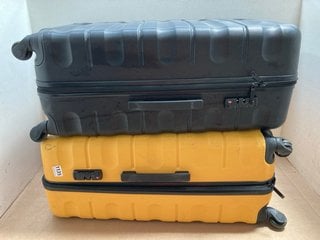 2 X JOHN LEWIS & PARTNERS LARGE HARD SHELL WHEELED COMBINATION LOCK SUITCASES IN YELLOW/BLACK: LOCATION - AR8