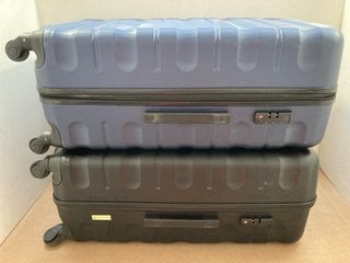 2 X JOHN LEWIS & PARTNERS LARGE HARD SHELL WHEELED COMBINATION LOCK SUITCASES IN BLACK/NAVY: LOCATION - AR9