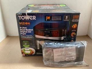 TOWER VIZION 9L DUAL BASKET DIGITAL AIR FRYER IN BLACK TO ALSO INCLUDE MY CULINA 8PC FOOD CONTAINER SET: LOCATION - AR15