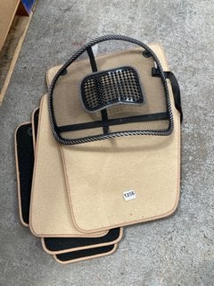 SET OF VOLVO CAR MATS IN BEIGE TO ALSO INCLUDE OFFICE CHAIR BACK SUPPORT: LOCATION - BR18