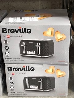 2 X BREVILLE CURVE COLLECTION 4 SLICE TOASTERS IN BLACK GLOSS: LOCATION - BR20