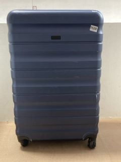 JOHN LEWIS & PARTNERS LARGE HARD SHELL STYLE WHEELED SUITCASE IN METALLIC BLUE: LOCATION - AR17