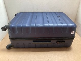 JOHN LEWIS & PARTNERS LARGE HARD SHELL STYLE WHEELED SUITCASE IN METALLIC BLUE: LOCATION - AR17