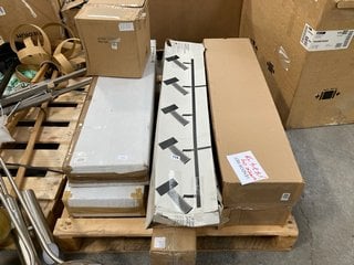 PALLET OF ASSORTED JOHN LEWIS & PARTNERS LIGHTING AND SHADES TO INCLUDE LEIGHTON 5 LIGHT SPOTLIGHT BAR WITH STEEL SHADE IN WARM ANTIQUED BRASS FINISH: LOCATION - B6 (KERBSIDE PALLET DELIVERY)