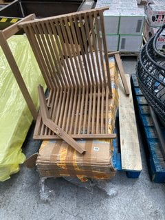 PALLET OF BED COMPONENTS TO INCLUDE OUTDOOR GARDEN ACCENT CHAIR (DAMAGEDD): LOCATION - A3 (KERBSIDE PALLET DELIVERY)