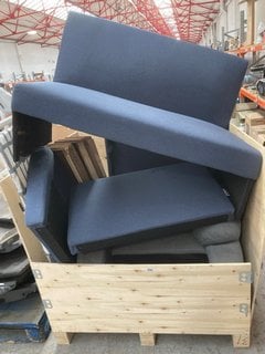 PALLET OF ASSORTED FURNITURE ITEMS (SPARES & REPAIRS) TO INCLUDE PARTIAL MANUAL RECLINER ARMCHAIR IN GREY FABRIC: LOCATION - A8 (KERBSIDE PALLET DELIVERY)