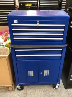 6 DRAWER 2 DOOR HEAVY DUTY TOOL STORAGE CHEST CABINET ON WHEELS IN BLUE: LOCATION - A4