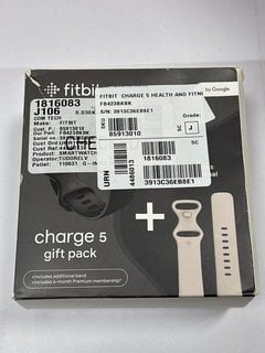 FITBIT BY GOOGLE CHARGE 5 GIFT PACK FITNESS + HEALTH TRACKER IN GRAPHITE STAINLESS STEEL CASE & BLACK BAND & CLASSIC LUNAR WHITE BAND: MODEL NO FB421 (WITH BOX & ALL ACCESSORIES) [JPTM124989]