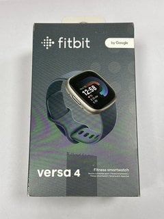 FITBIT BY GOOGLE VERSA 4 FITNESS SMARTWATCH (ORIGINAL RRP - £179) IN PLATINUM ALUMINIUM CASE & WATERFALL BLUE INFINITY BAND: MODEL NO FB 523 (WITH BOX & ALL ACCESSORIES) [JPTM124972]