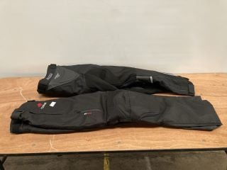 PREXPORT X-PREX WATERPROOF BLACK MOTORCYCLE TROUSERS (SIZE MEDIUM) AND WEISE BLACK OUTLAST MOTORCYCLE TROUSERS (SIZE MEDIUM)