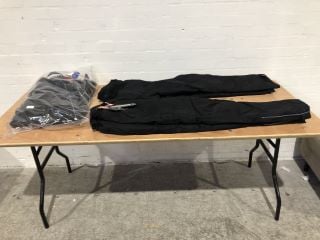 SQ REISSA BLACK WITH GREY HINTS MOTORCYCLE TROUSERS (SIZE 4XL) AND DUCHINNI BLACK RIDING TROUSERS (SIZE 4XL) AND BUFFALO PACIFIC SHORT BLACK (SIZE 4XL)