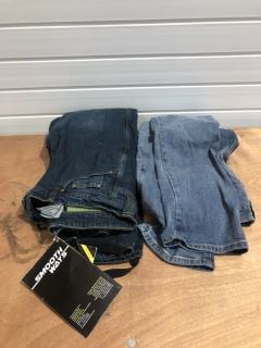 DRAGGIN JEANS ROOMOTO MR7+ MOTORCYCLE JEANS SIZE 32 AND WEISE TUNDRA BLUE MOTORCYCLE JEANS SIZE 18