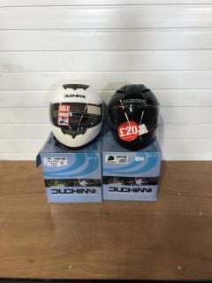 2X DUCHINNI MOTORCYCLE HELMETS 1 MODEL D101 SIZE SMALL (G BLACK) 1 MODEL 705 SIZE EXTRA SMALL (FULL FACE WHITE)