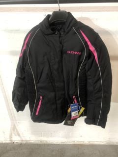 DUCHINNI BLACK AND PINK MOTORCYCLE JACKET (SIZE 4XL/22)