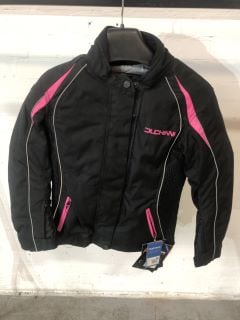 DUCHINNI BLACK AND PINK MOTORCYCLE JACKET (SIZE S/10)