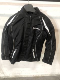 DUCHINNI BLACK & WHITE WITH GREY ACCENTS MOTORCYCLE JACKET (SIZE 2XL/18)