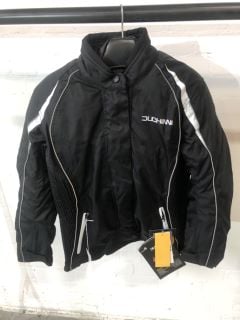 DUCHINNI BLACK & WHITE WITH GREY ACCENTS MOTORCYCLE JACKET (SIZE L/14)