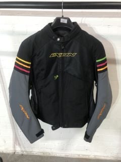 DIXON BLACK & GREY JACKET WITH GREEN ORANGE AND PINK STRIPES GOING AROUND ARMS (SIZE 3XL)