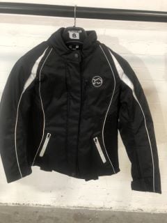 BUFFALO BLACK & WHITE WITH GREY ACCENTS MOTORCYCLE JACKET (SIZE XS/8)