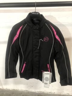 BUFFALO BLACK & PINK WITH GREY ACCENTS MOTORCYCLE JACKET (SIZE 10)