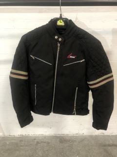 BUFFALO BLACK WITH CREAM LEATHER AND  RED ACCENTS MOTORCYCLE JACKET (SIZE 44/L)