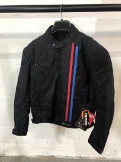 WEISE BLACK WITH RED AND BLUE STRIPE MOTORCYCLE JACKET (SIZE L/44)