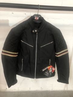 BUFFALO BLACK WITH CREAM LEATHER AND  RED ACCENTS MOTORCYCLE JACKET (SIZE 44/L)