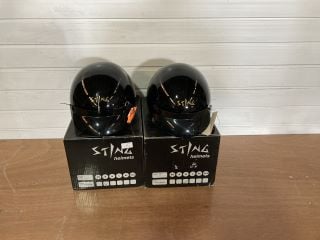 2X STING HELMETS 1 F-POLICE FIBERGLASS SMALL (METALLIC BLACK) 1 F- POLICE FIBERGLASS MEDIUM (GLOSS BLACK)