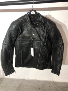 WEISE BLACK LEATHER MOTORCYCLE JACKET (SIZE 12)