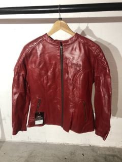 WEISE RED LEATHER MOTORCYCLE JACKET (SIZE 12)