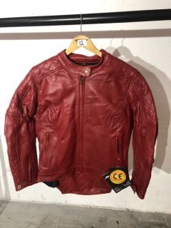 WEISE RED LEATHER MOTORCYCLE JACKET (SIZE 12)