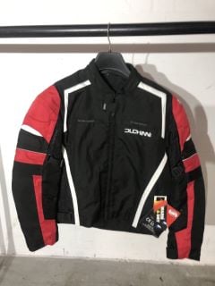 DUCHINNI BLACK RED & WHITE MOTORCYCLE JACKET WITH AIR VENT SYSTEM (SIZE L)