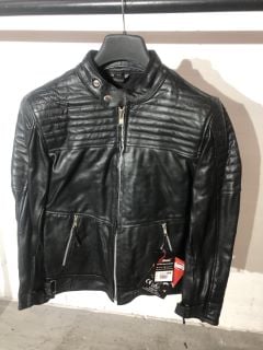 WEISE BLACK LEATHER MOTORCYCLE JACKET (SIZE 42)