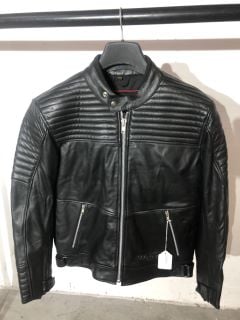 WEISE BLACK LEATHER MOTORCYCLE JACKET (SIZE 44)