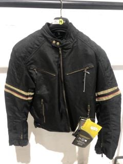 WEISE MICHIGAN MOTORCYCLE JACKET IN BLACK WITH STRIPED ARMS SIZE M UK