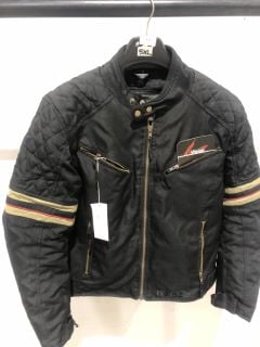 WEISE MICHIGAN MOTORCYCLE JACKET IN BLACK WITH STRIPED ARMS SIZE M UK