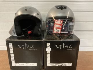 2X STING HELMETS 1 HAWK SIZE EXTRA SMALL (SILVER) 1 CLASSIC SIZE SMALL (SILVER)