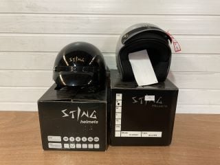 2X STING HELMETS 1 CLASSIC SIZE SMALL (SILVER) 1 F-FIBERGLASS SIZE SMALL ( METALLIC BLACK)