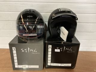 2X STING HELMETS 1 CLASSIC SIZE EXTRA SMALL (MATT BLACK/SILVER) 1 HAWK SIZE EXTRA SMALL (BLACK)