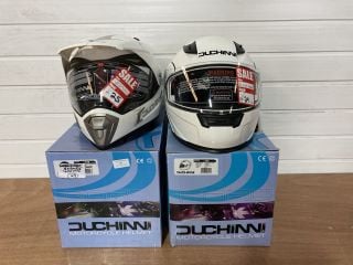 2X DUCHINNI HELMETS 1 D606 SIZE SMALL (G WHITE) 1 D705 SIZE EXTRA SMALL (ENDUREO WHITE)