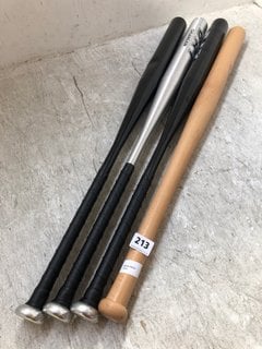 4 X ASSORTED STAINLESS STEEL AND WOODEN BASEBALL BATS: LOCATION - A13