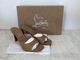 CHRISTIAN LOUBOUTIN CONDORA MULE HEELS 85 IN TOFFEE SIZE: 37.5 RRP - £780: LOCATION - WHITE BOOTH