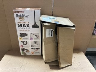 2 X ASSORTED ITEMS TO INCLUDE BELDRAY AIRGILITY MAX CORDLESS ROSE GOLD STICK VACUUM CLEANER: LOCATION - B21