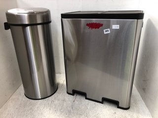 2 X ASSORTED JOHN LEWIS AND PARTNERS SQUARE AND CYLINDER SHAPED STAINLESS STEEL WASTE BINS: LOCATION - B15