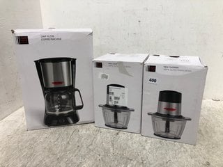 3 X ASSORTED JOHN LEWIS AND PARTNERS KITCHEN APPLIANCES TO INCLUDE 2 X MINI CHOPPERS WITH 500ML GLASS MIXING BOWLS , DRIP FILTER COFFEE MACHINE: LOCATION - B13