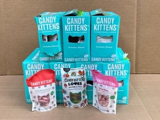 7 X BOXES OF ASSORTED CANDY KITTEN SWEETS TO INCLUDE 4 X WILD STRAWBERRY FRUIT GUMS 10 X 140G PER BOX BB: 05/25: LOCATION - C2