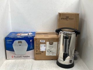 4 X ASSORTED HOUSE HOLD ITEMS TO INCLUDE FLUTED CERAMIC PLANTER IN WHITE , RUSSELL HOBBS CLASSICS BREAD MAKER IN WHITE: LOCATION - C8