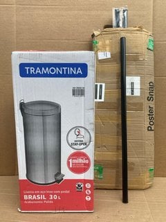 2 X ASSORTED HOUSE HOLD ITEMS TO INCLUDE TRAMONTINA BRAZIL 30L STAINLESS STEEL PEDAL TRASH BIN: LOCATION - C14