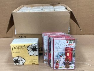 BOX OF NAPKINS TO INCLUDE SMALL BOX OF PRINTED GLITTER CHRISTMAS CARDS: LOCATION - C16