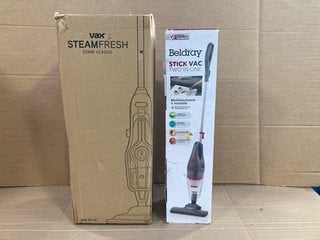 2 X ASSORTED HOUSE HOLD ITEMS TO INCLUDE BELDRAY 2 IN 1 STICK VACUUM CLEANER: LOCATION - D15